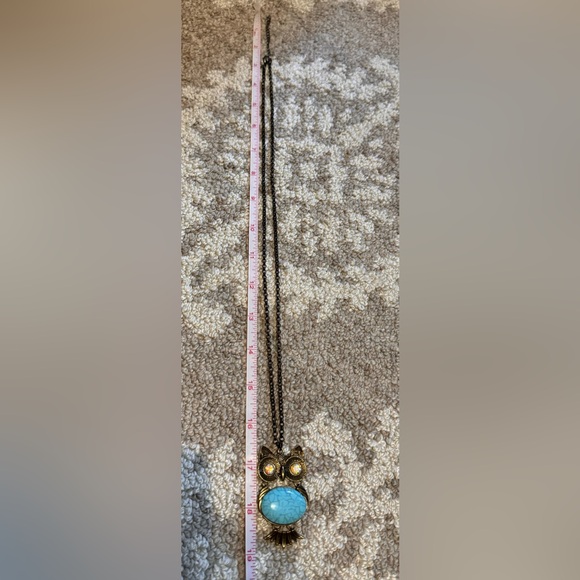 Owl Pendant Necklace with Turquoise and Gold Accents - Picture 7 of 9